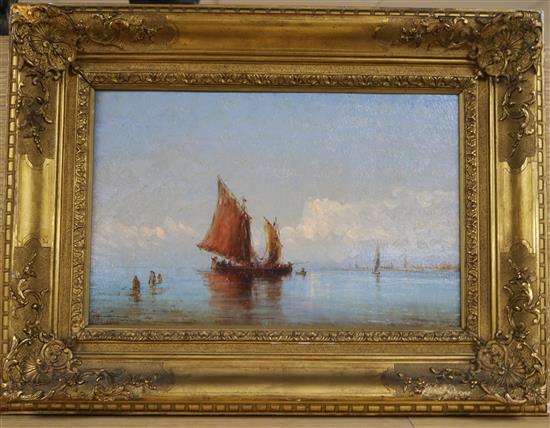 19th century French / Swiss School Sailing becalmed off shore 21 x 33cm